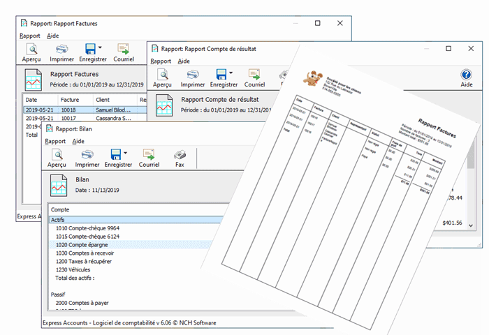 Capture d'écran des rapports dans Express Accounts - Logiciel comptable