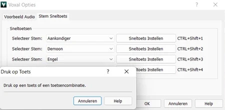 Voxal Stemwisselaar Software sneltoetsen screenshot