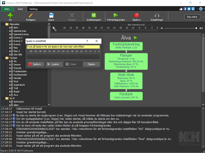 Voxal Voice Ändra Software rösteffekter skärmdump