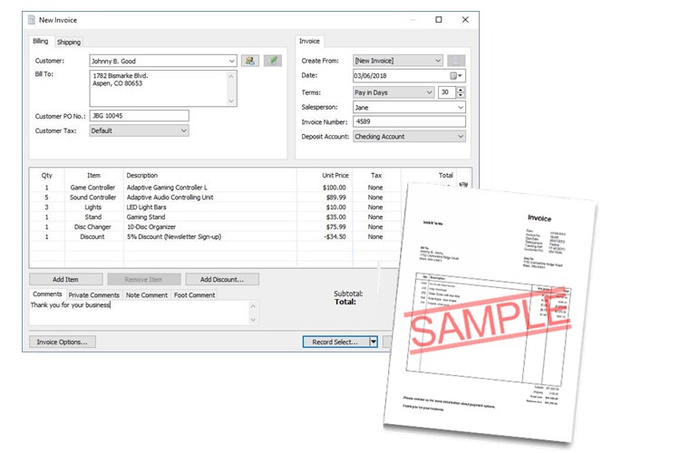Express Accounts Accounting Software invoicing screenshot
