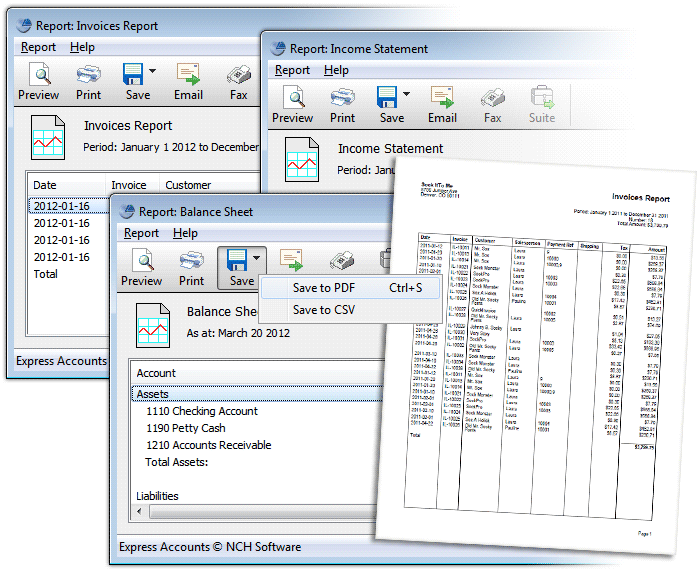 Express Accounts Accounting Software Reports screenshot