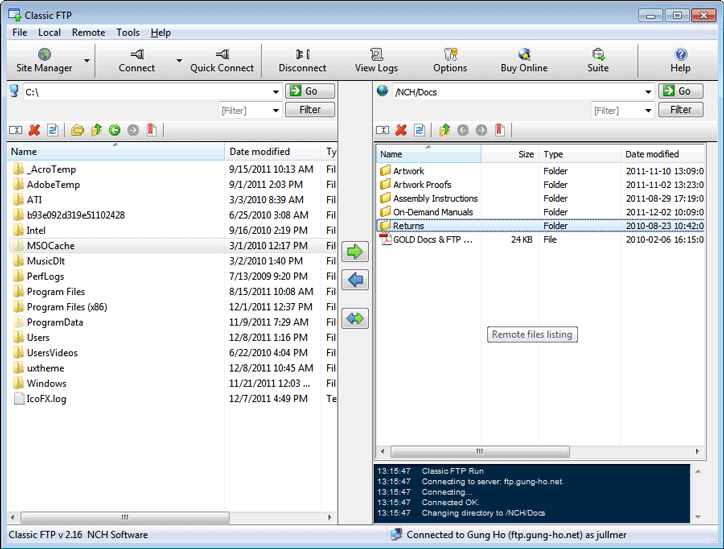 Classic FTP File Transfer Software main window