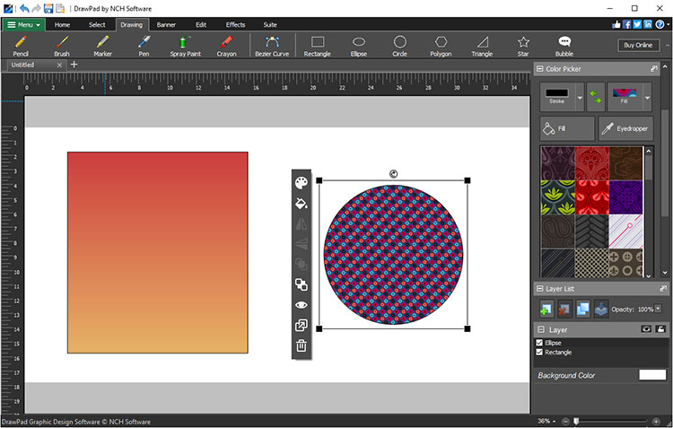 Draw Shapes, Adjust Strokes, add Solid and Gradient Fills DrawPad screenshot