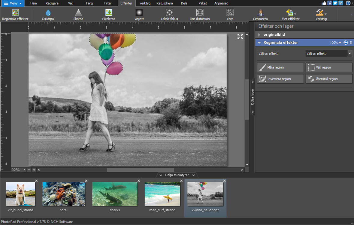PhotoPad Fotoredigering Programvara fotoredigering effekter skärmdump
