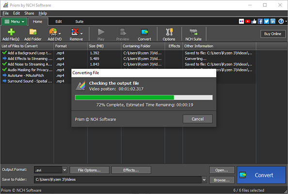 Prism Video File Converter conversion speed screenshot
