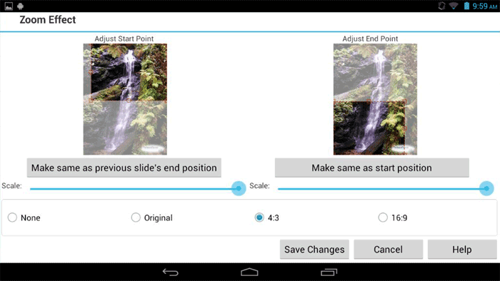 PhotoStage Android slideshow maker screenshot.